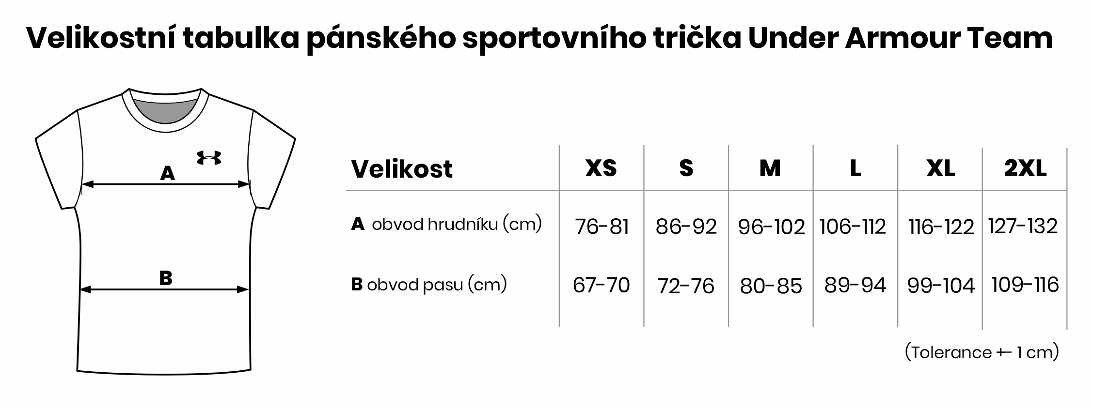Velikostní tabulka pánského sportovního trička Under Armour Team